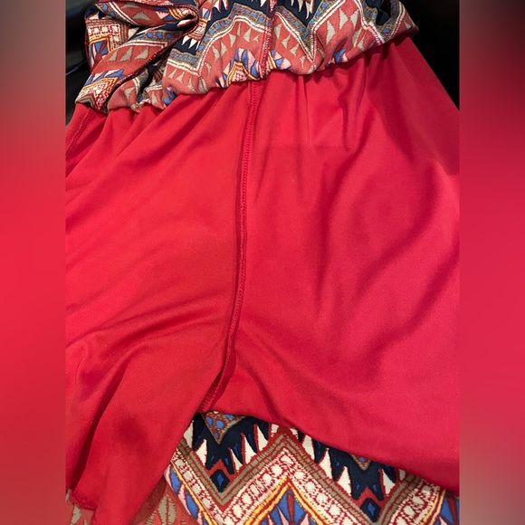 SIGNIFY Red Aztec Spaghetti Adjustable Strap Wide Leg Jumpsuit Women’s Size S - Picture 6 of 7
